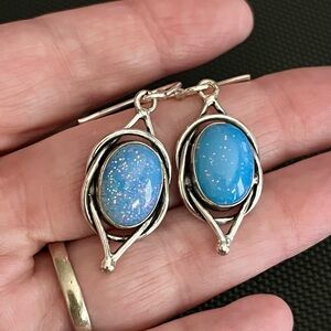 Blue Fire Opal Sterling Silver 1.5” Earrings